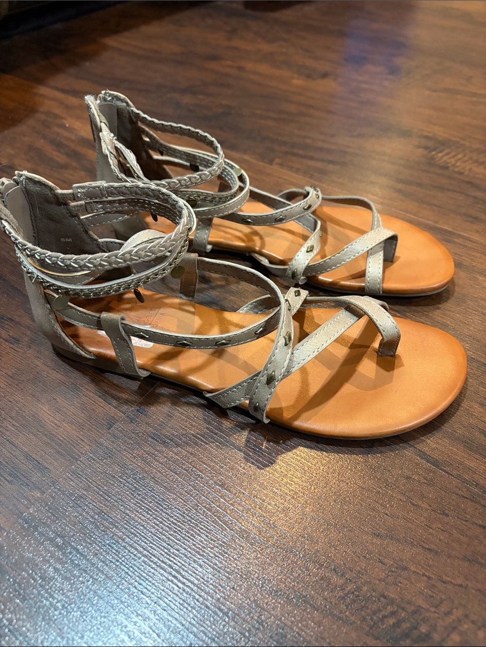 Jellypop Taupe Braided Strappy Flat Sandals women’s